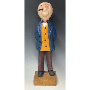 12" Vintage Hand Carved Wooden Statue Manager Businessman Wood Carving Art